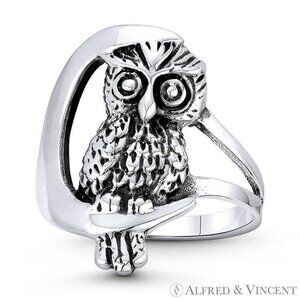 Owl Animal Charm Knowledge & Wisdom Totem Ring in 925 Sterling Silver - Size 7